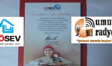 LÖSEV’DEN UMUT RADYO’YA TEŞEKKÜR SERTİFİKASI