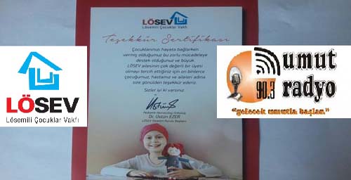 LÖSEV’DEN UMUT RADYO’YA TEŞEKKÜR SERTİFİKASI