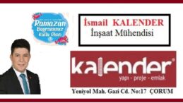 BARIŞ, SEVGİ VE UMUT DOLU NİCE BAYRAMLARA… İsmail Kalender – İnşaat Müh. / Kalender Yapı